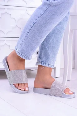 Damskie Klapki Z Cyrkoniami MadameCristal Srebrne