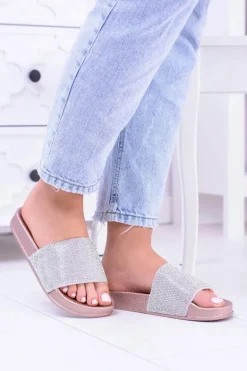 Damskie Klapki Z Cyrkoniami MadameCristal Różowe