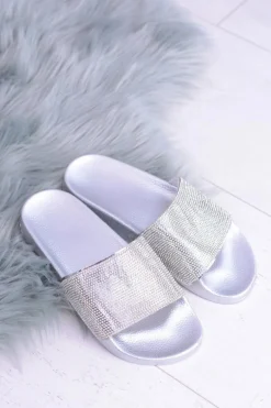 Damskie Klapki Z Cyrkoniami LadyCristal Srebrne