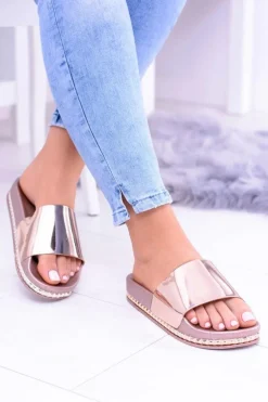 Damskie Klapki z Dżetami Mirock Różowe Złoto