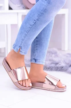 Damskie Klapki z Dżetami Mirock Różowe Złoto