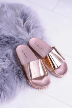 Damskie Klapki z Dżetami Mirock Różowe Złoto