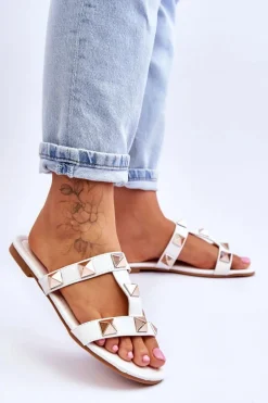 Damskie Klapki Z Dużymi Ćwiekami Białe Mercure