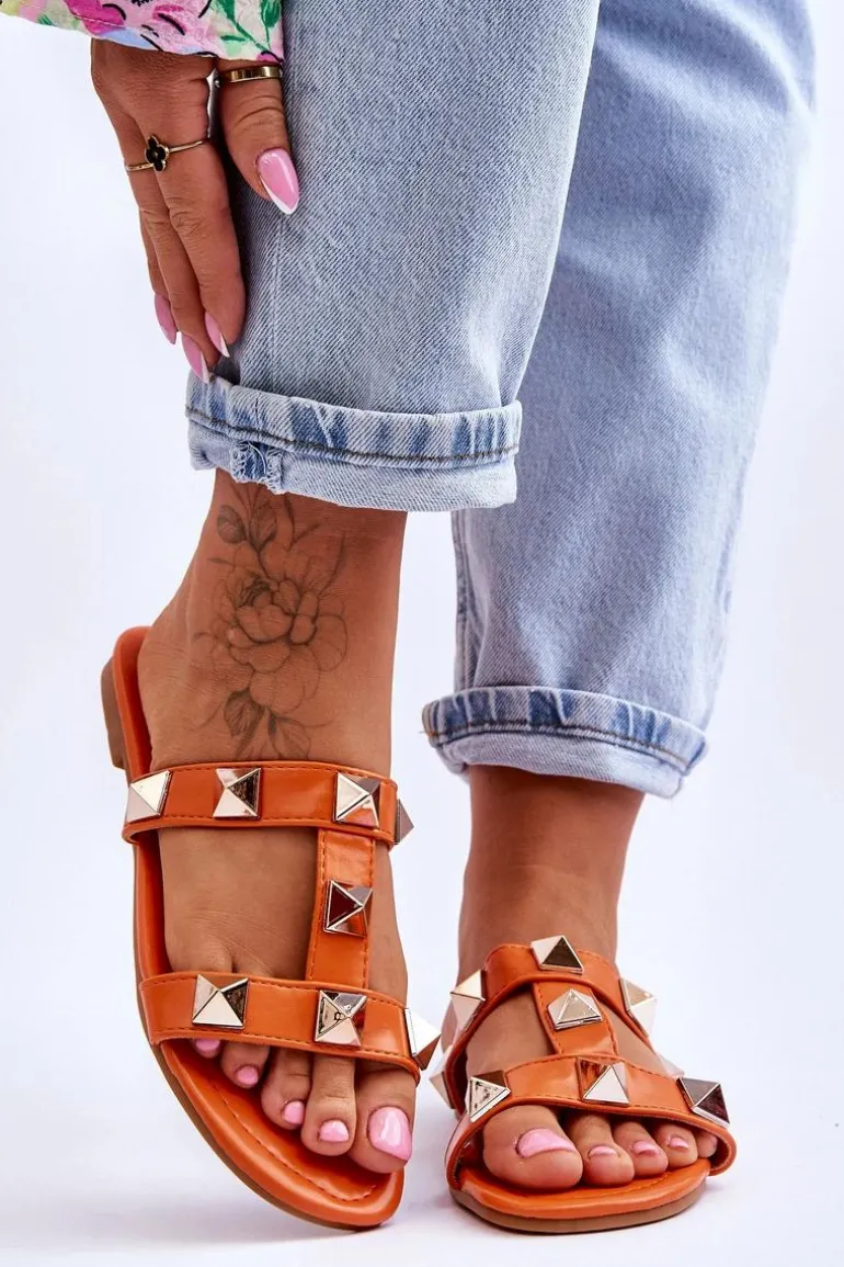 Damskie Klapki Z Dużymi Ćwiekami Pomarańczowe Mercure