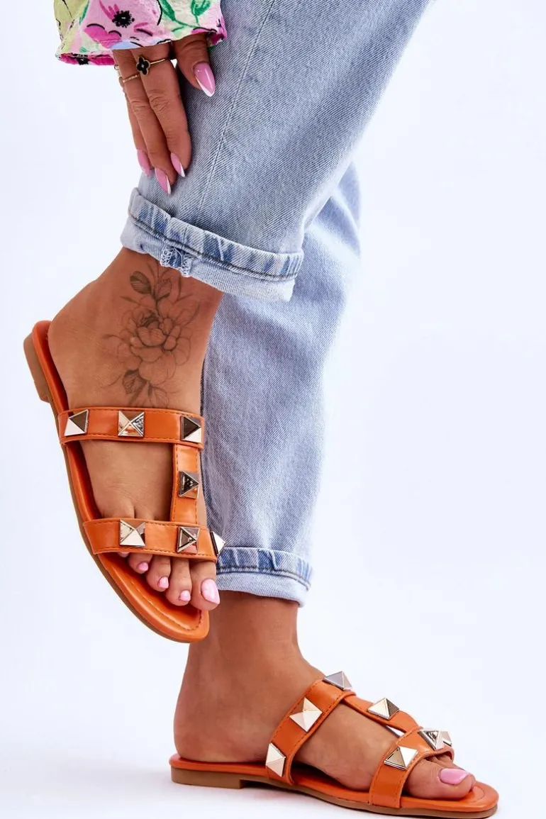 Damskie Klapki Z Dużymi Ćwiekami Pomarańczowe Mercure