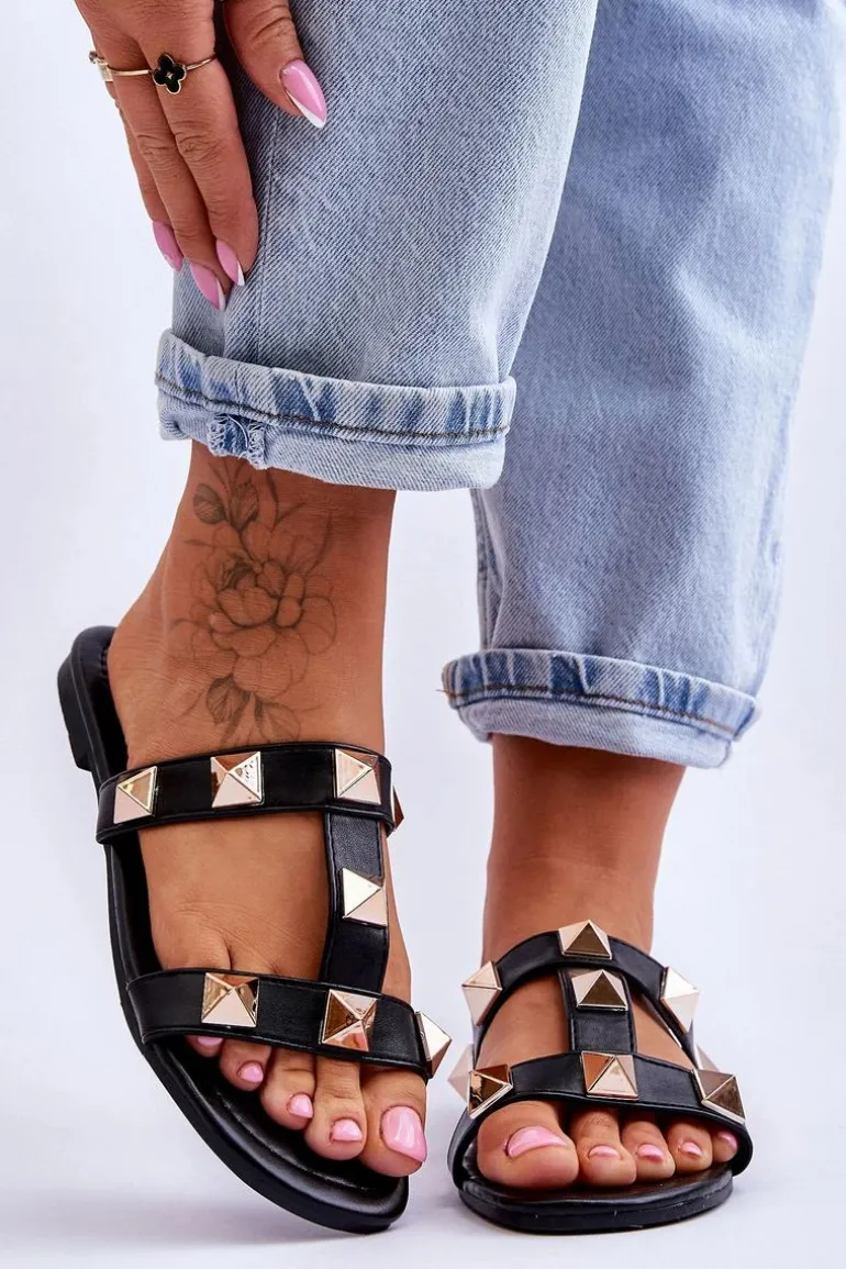 Damskie Klapki Z Dużymi Ćwiekami Czarne Mercure