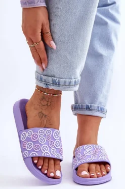 Damskie Klapki Z Emotikonami Fioletowe Cosette