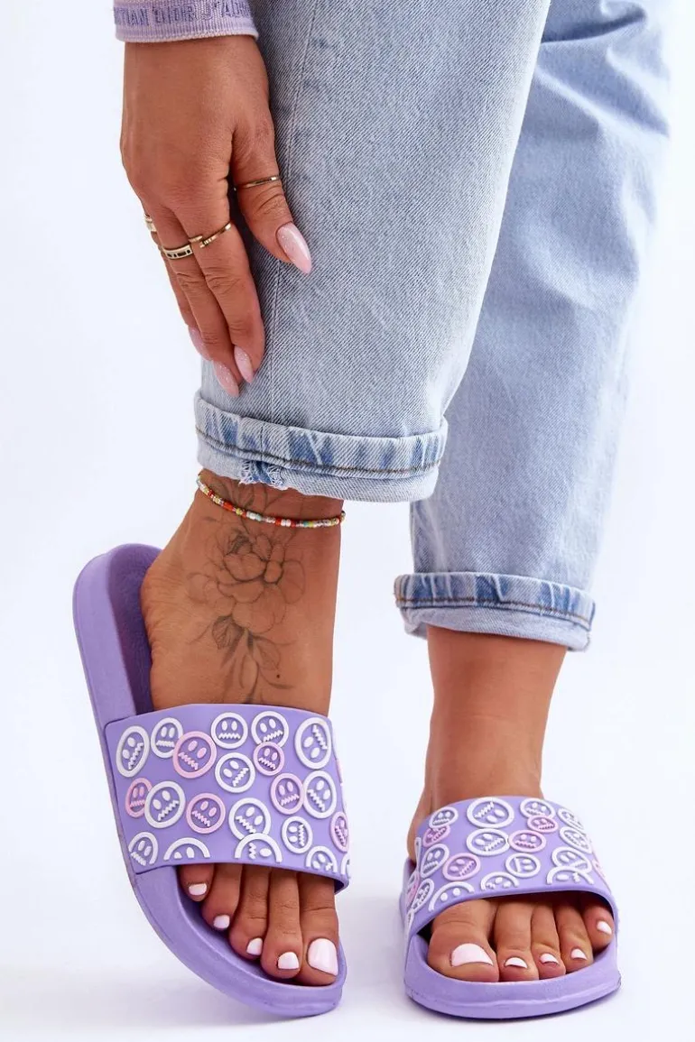 Damskie Klapki Z Emotikonami Fioletowe Cosette
