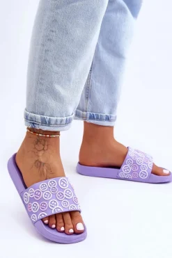 Damskie Klapki Z Emotikonami Fioletowe Cosette