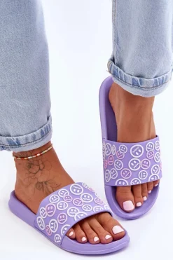 Damskie Klapki Z Emotikonami Fioletowe Cosette