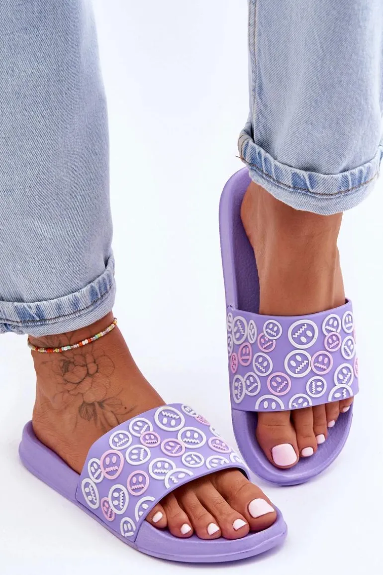 Damskie Klapki Z Emotikonami Fioletowe Cosette