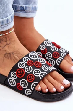 Damskie Klapki Z Emotikonami Czarne Cosette