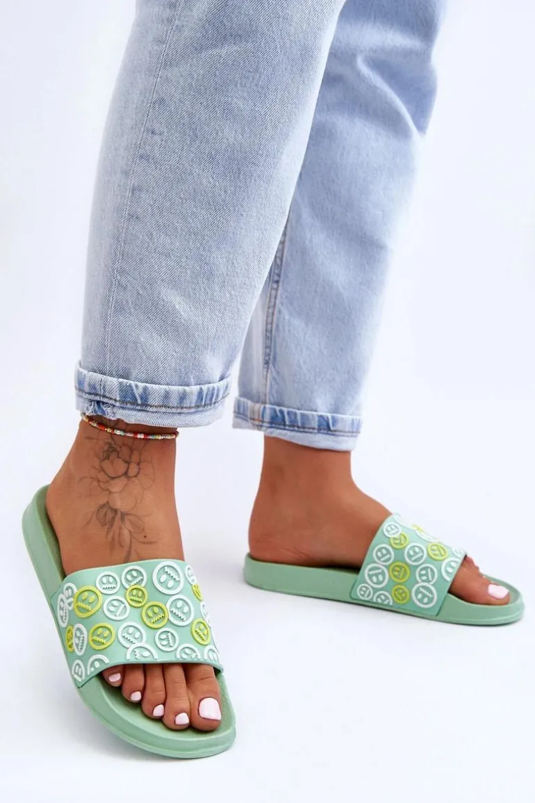 Damskie Klapki Z Emotikonami Zielone Cosette