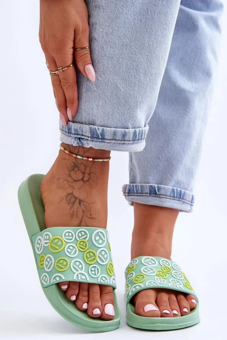 Damskie Klapki Z Emotikonami Zielone Cosette