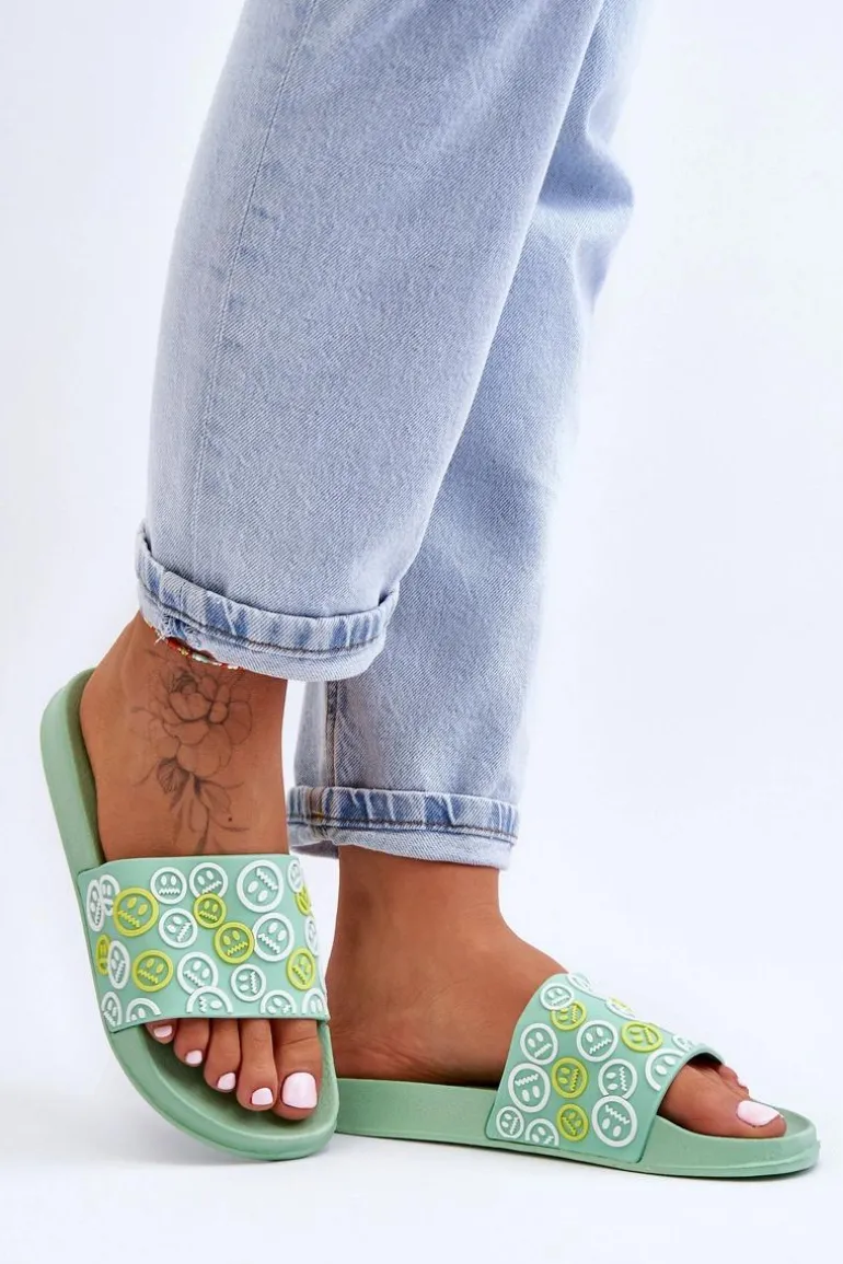 Damskie Klapki Z Emotikonami Zielone Cosette