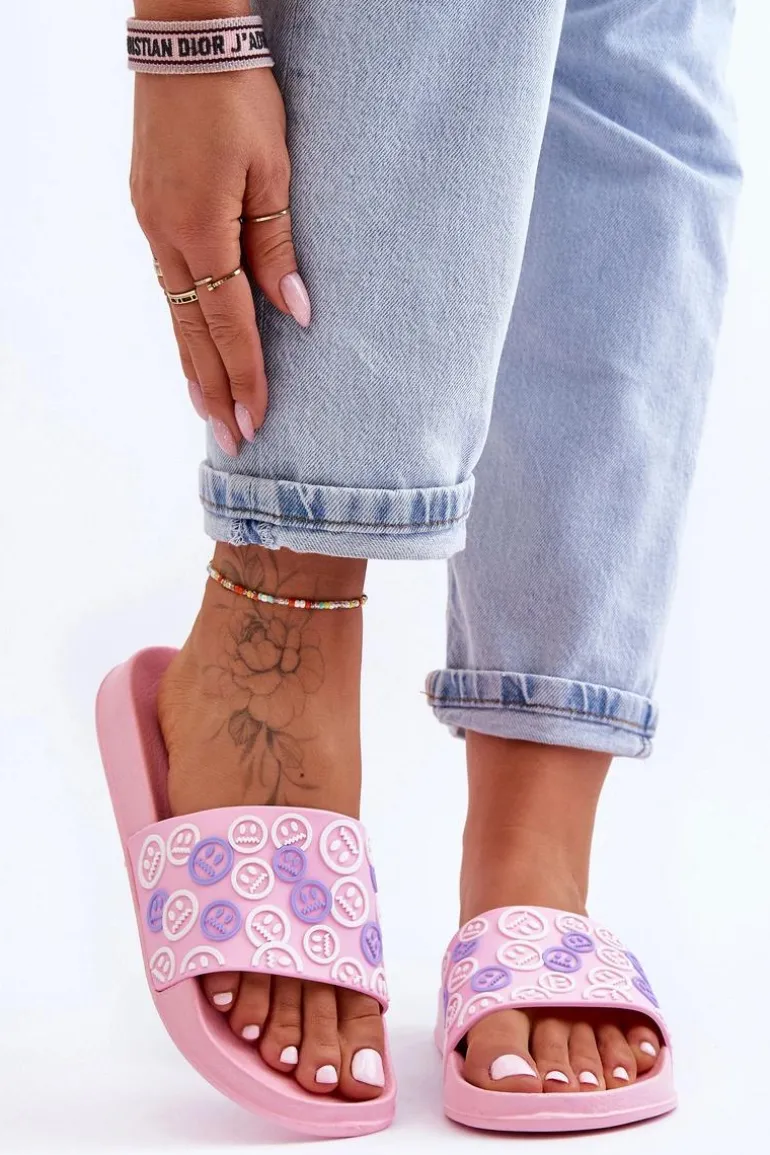 Damskie Klapki Z Emotikonami Różowe Cosette