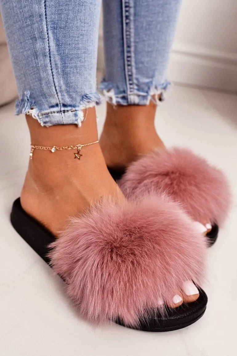 Damskie Klapki z Futerkiem Różowe Belmondo