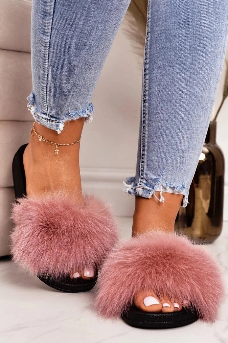 Damskie Klapki z Futerkiem Różowe Belmondo