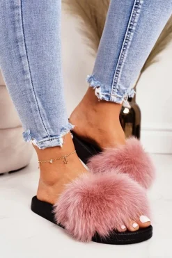 Damskie Klapki z Futerkiem Różowe Belmondo