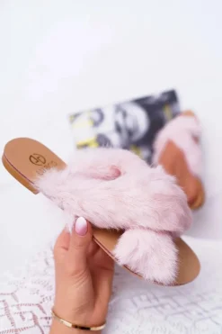Damskie Klapki Z Futerkiem Lu Boo Różowe