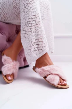 Damskie Klapki Z Futerkiem Lu Boo Różowe