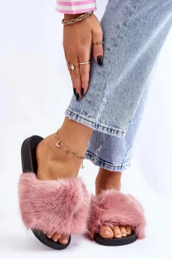 Damskie Klapki Z Futerkiem Różowe Kennet