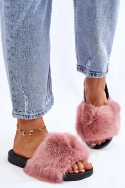 Damskie Klapki Z Futerkiem Różowe Kennet