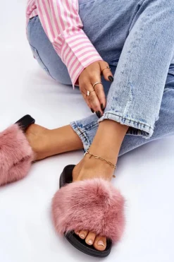 Damskie Klapki Z Futerkiem Różowe Kennet