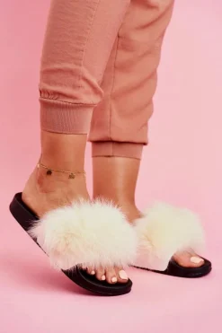 Damskie Klapki z Futerkiem Białe Belmondo