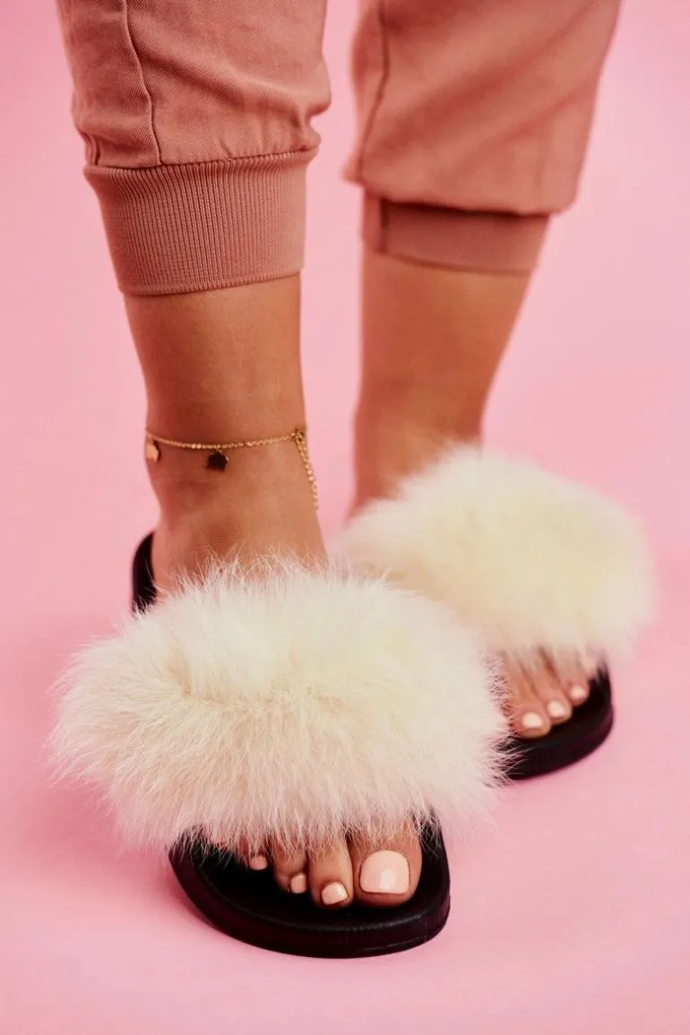 Damskie Klapki z Futerkiem Białe Belmondo