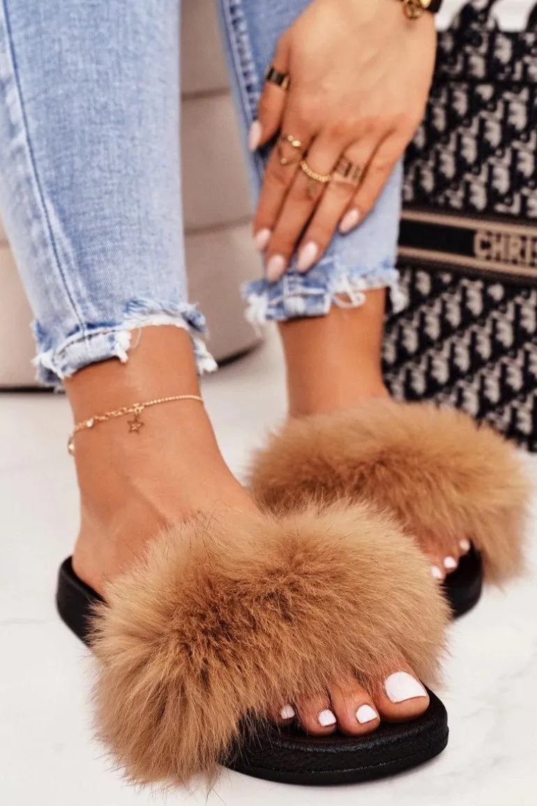 Damskie Klapki z Futerkiem Camel Belmondo