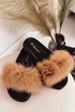 Damskie Klapki z Futerkiem Camel Belmondo