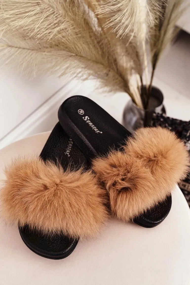 Damskie Klapki z Futerkiem Camel Belmondo