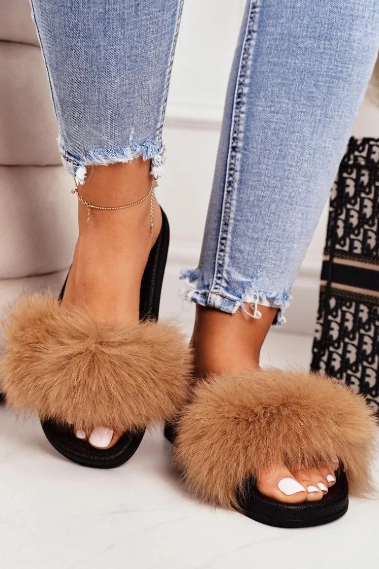 Damskie Klapki z Futerkiem Camel Belmondo