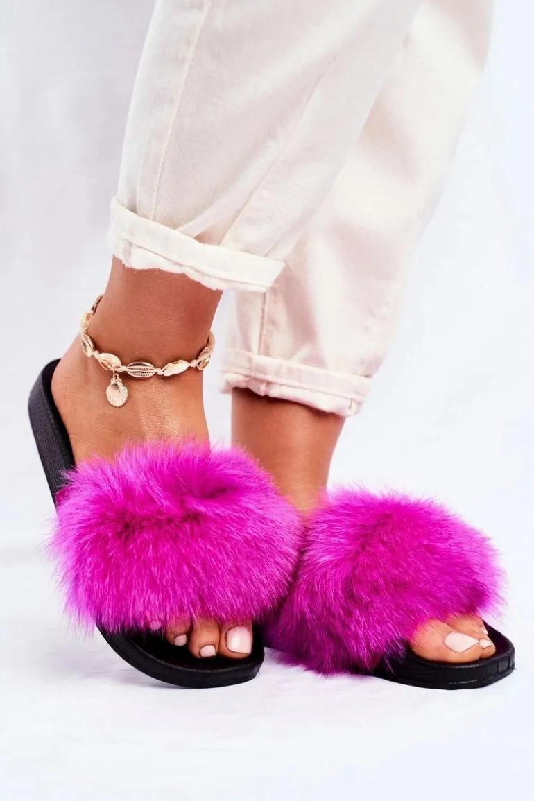 Damskie Klapki z Futerkiem Fuksja Belmondo