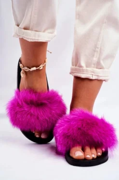 Damskie Klapki z Futerkiem Fuksja Belmondo