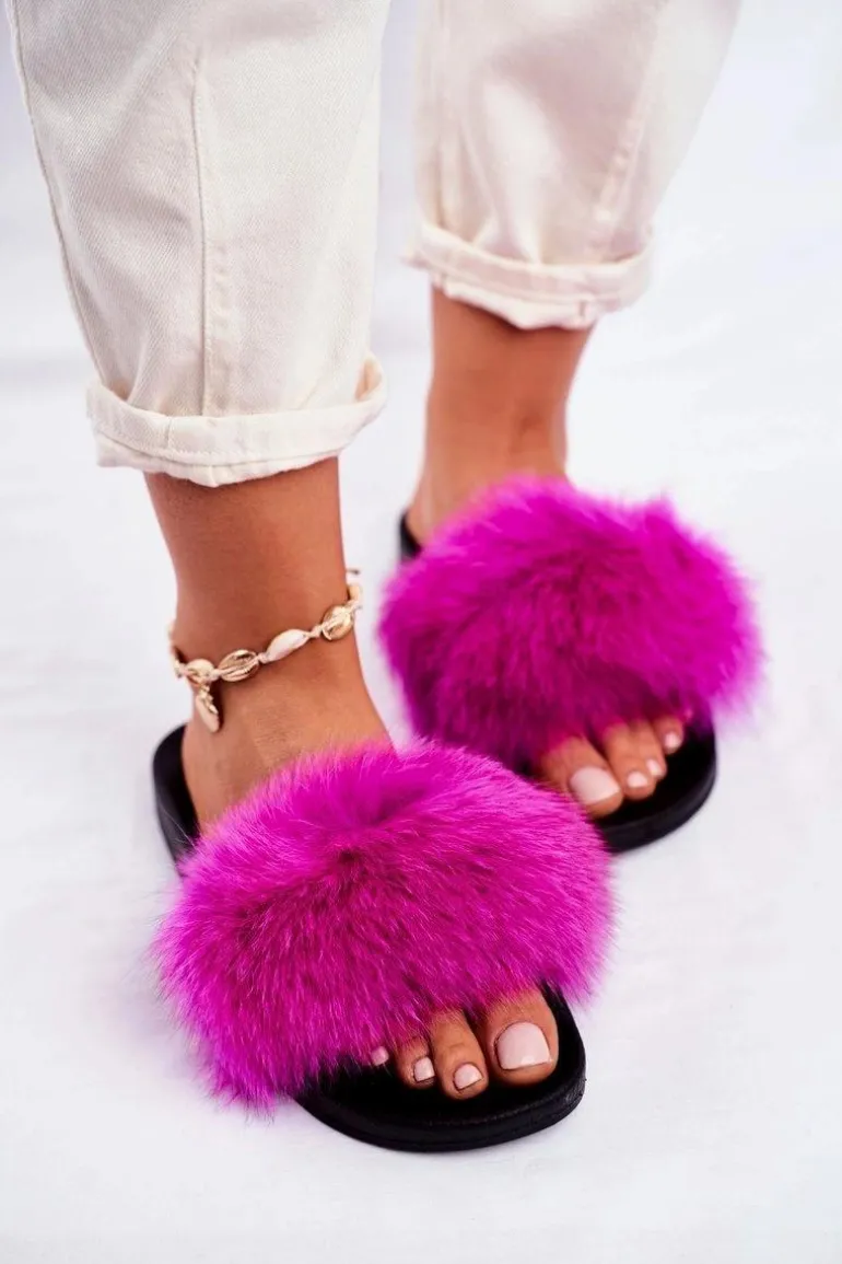 Damskie Klapki z Futerkiem Fuksja Belmondo