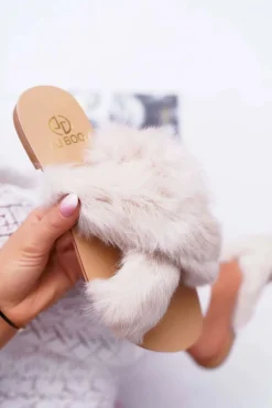Damskie Klapki Z Futerkiem Lu Boo Ecru