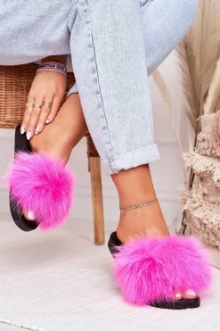 Damskie Klapki z Futerkiem Fuksja Belmondo