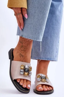 Damskie Klapki Z Kamieniami S.Barski KV-2775-31 Nude