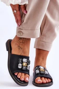 Damskie Klapki Z Kamieniami S.Barski KV-2775-31 Czarne