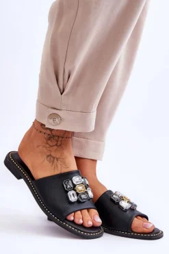 Damskie Klapki Z Kamieniami S.Barski KV-2775-31 Czarne