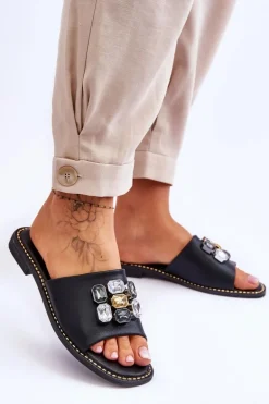 Damskie Klapki Z Kamieniami S.Barski KV-2775-31 Czarne