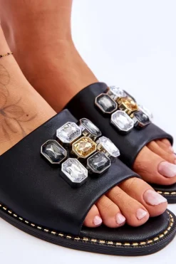 Damskie Klapki Z Kamieniami S.Barski KV-2775-31 Czarne