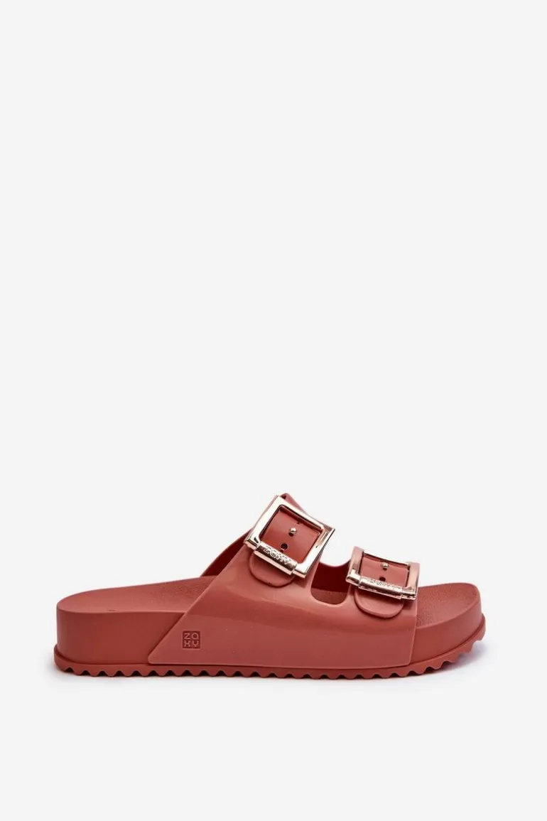 Damskie Klapki Z Klamrami ZAXY JJ285246 Brudny Róż