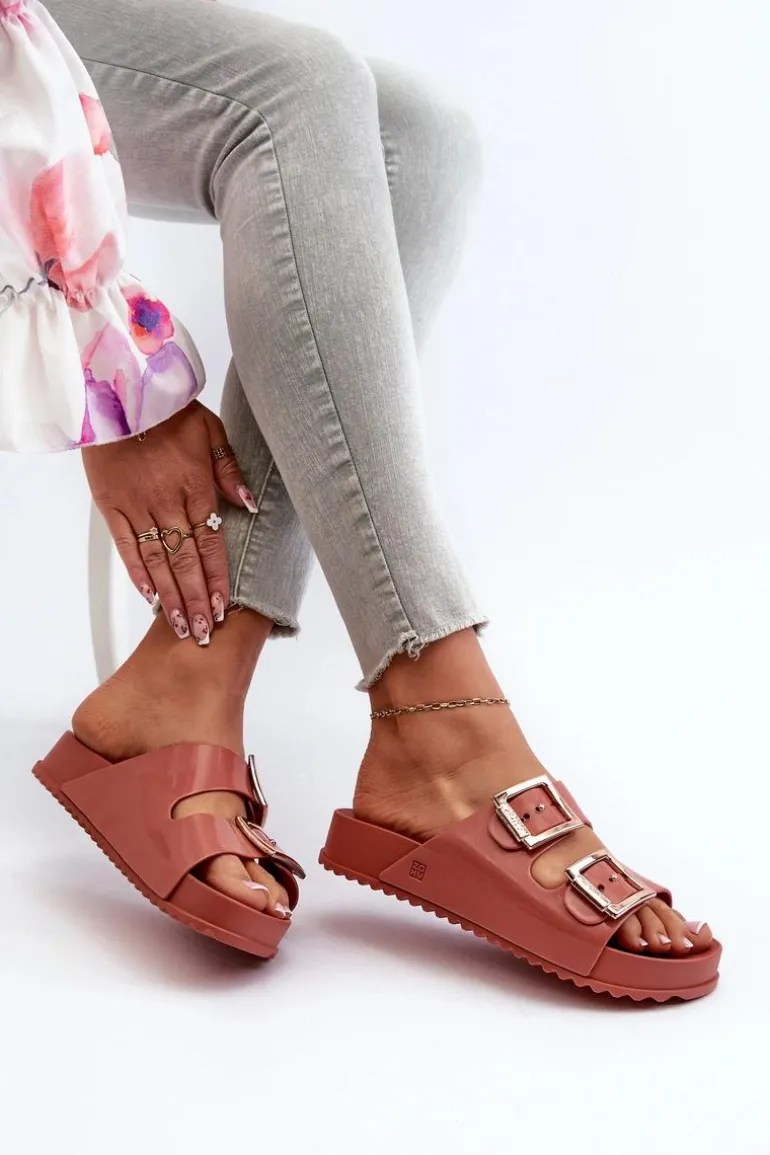 Damskie Klapki Z Klamrami ZAXY JJ285246 Brudny Róż