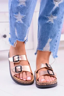 Damskie Klapki Z Klamrami Na Korku Champagne Ferone