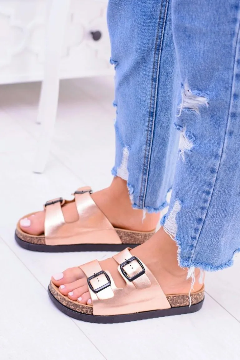 Damskie Klapki Z Klamrami Na Korku Champagne Ferone