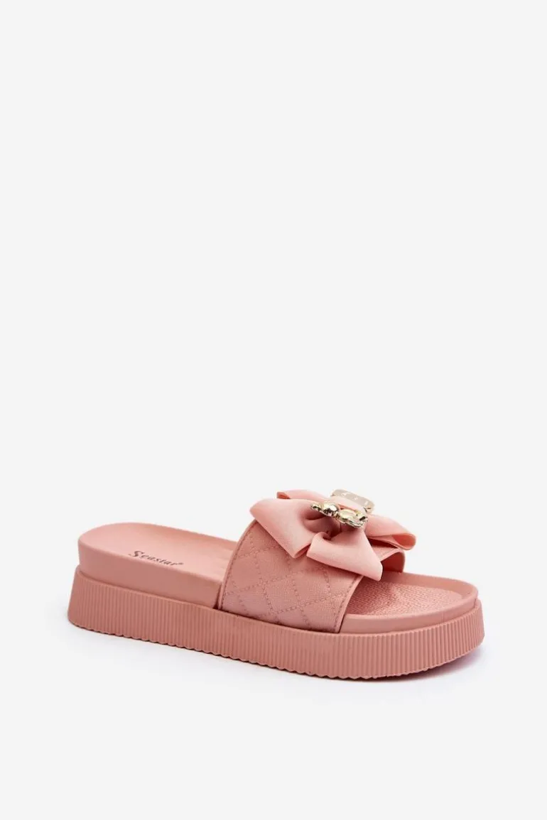 Damskie Klapki Z Kokardą i Misiem Różowe Katterina