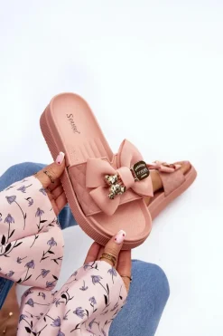 Damskie Klapki Z Kokardą i Misiem Różowe Katterina